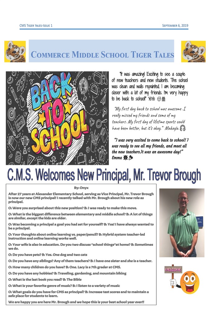 CMS Tiger Tales (September 6, 2019)