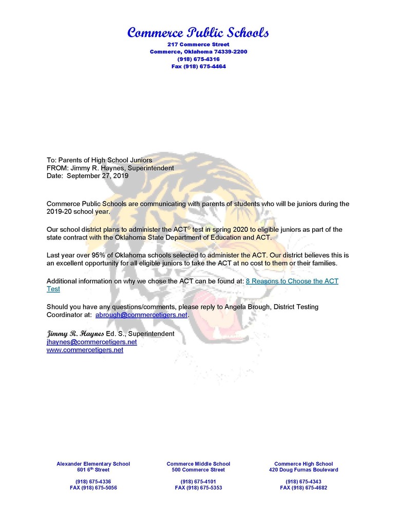 ACT Parent Notification Letter 2020