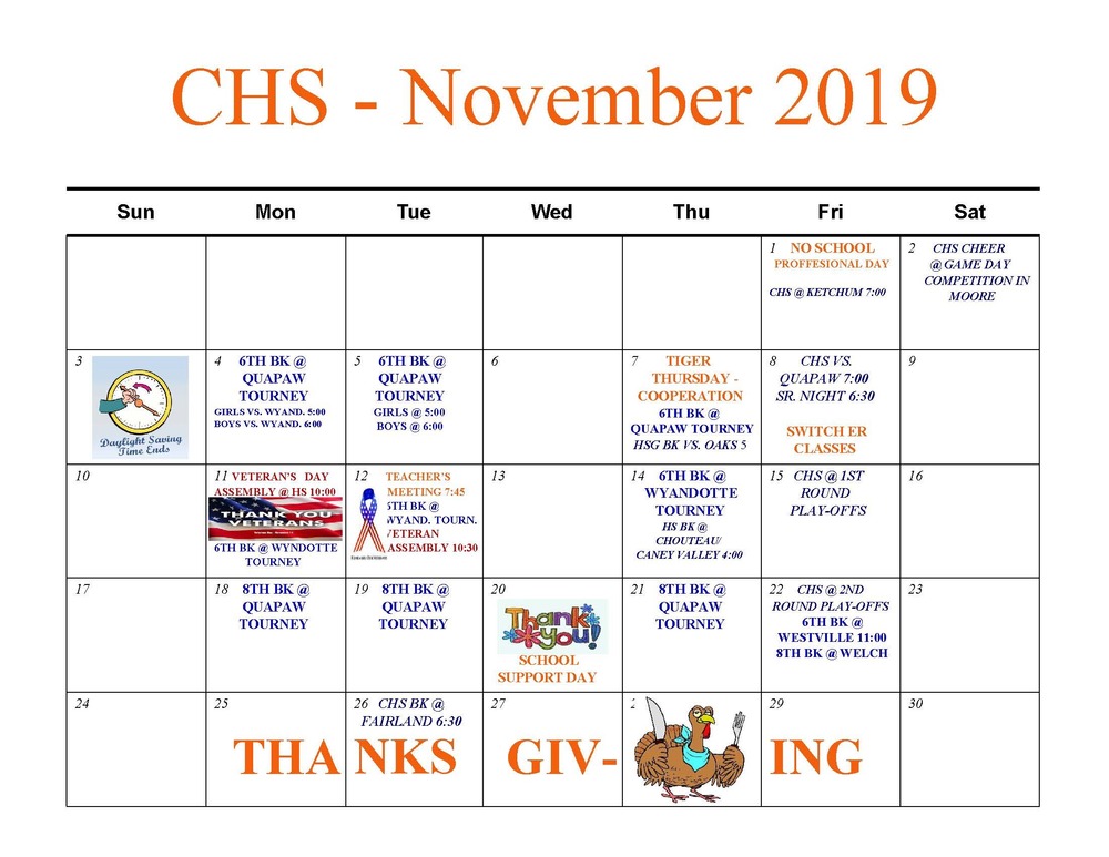 CMS Calendar for November 2019