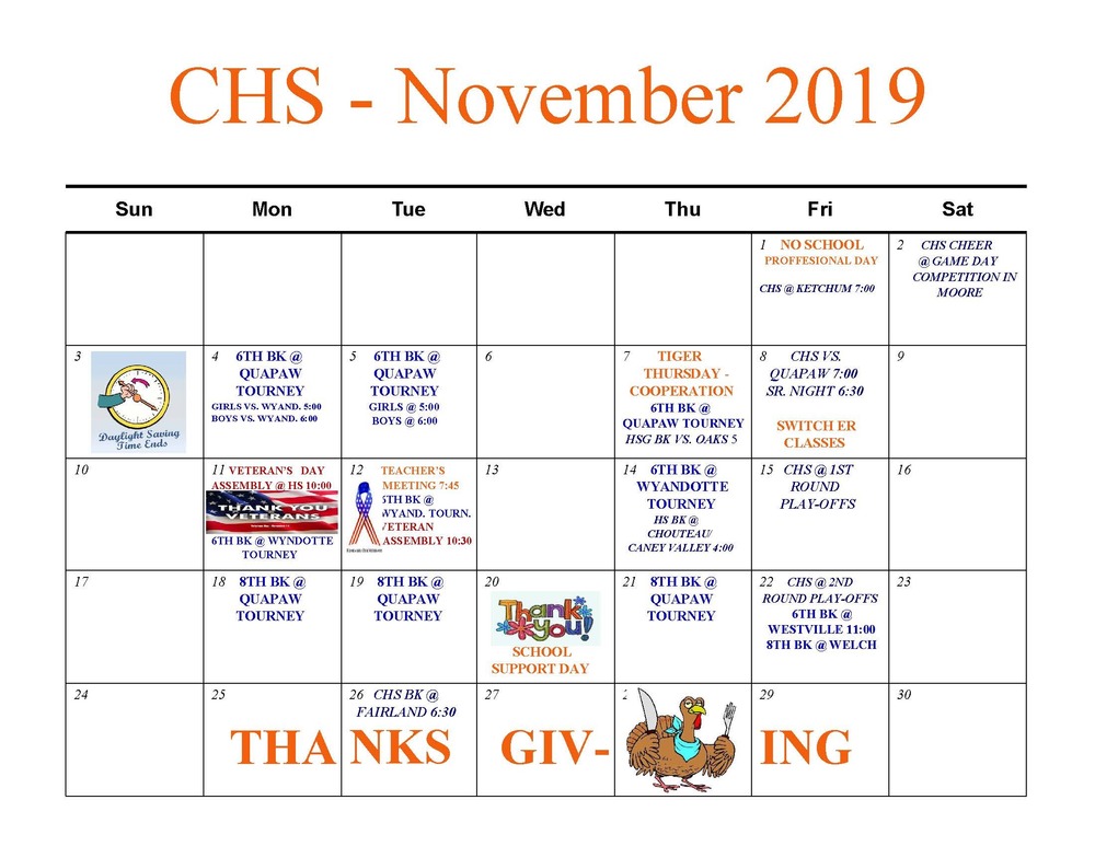 CMS Calendar for November 2019 Commerce Public Schools