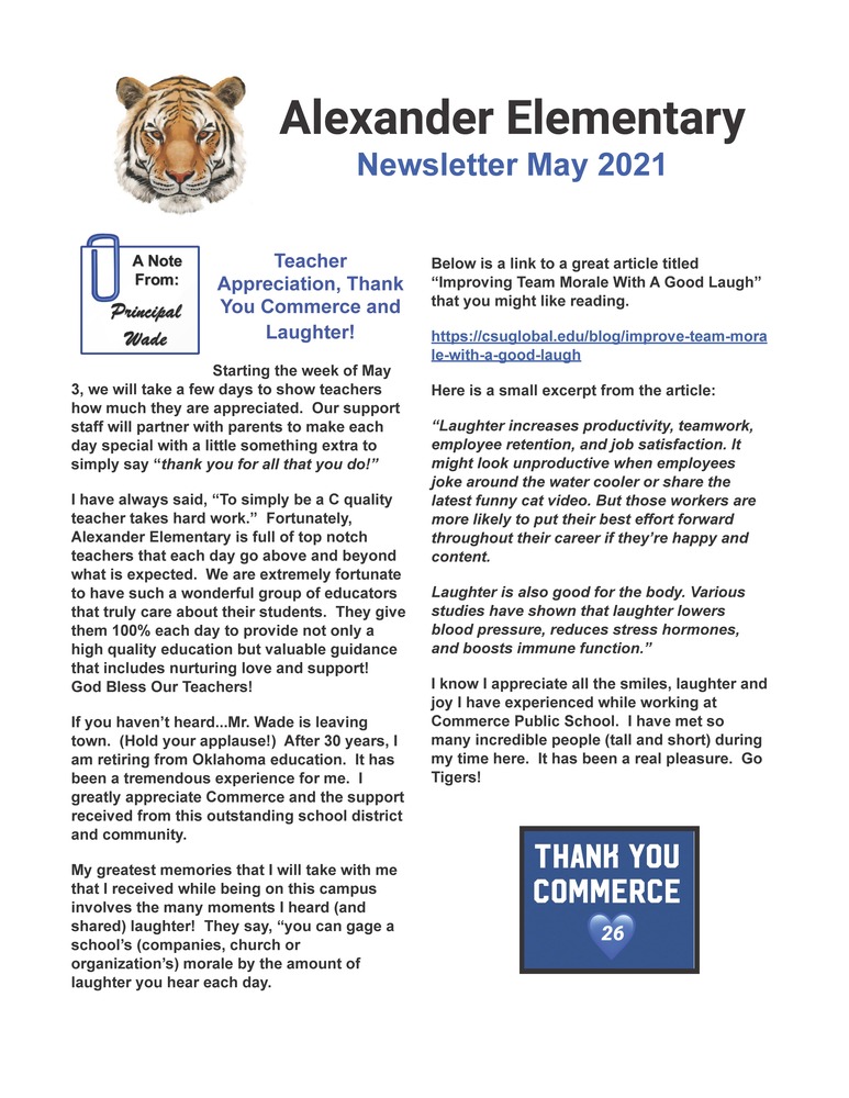 Alexander Elementary Newsletter May 2021