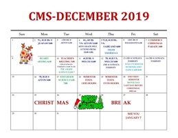 CMS Calendar for December 2019
