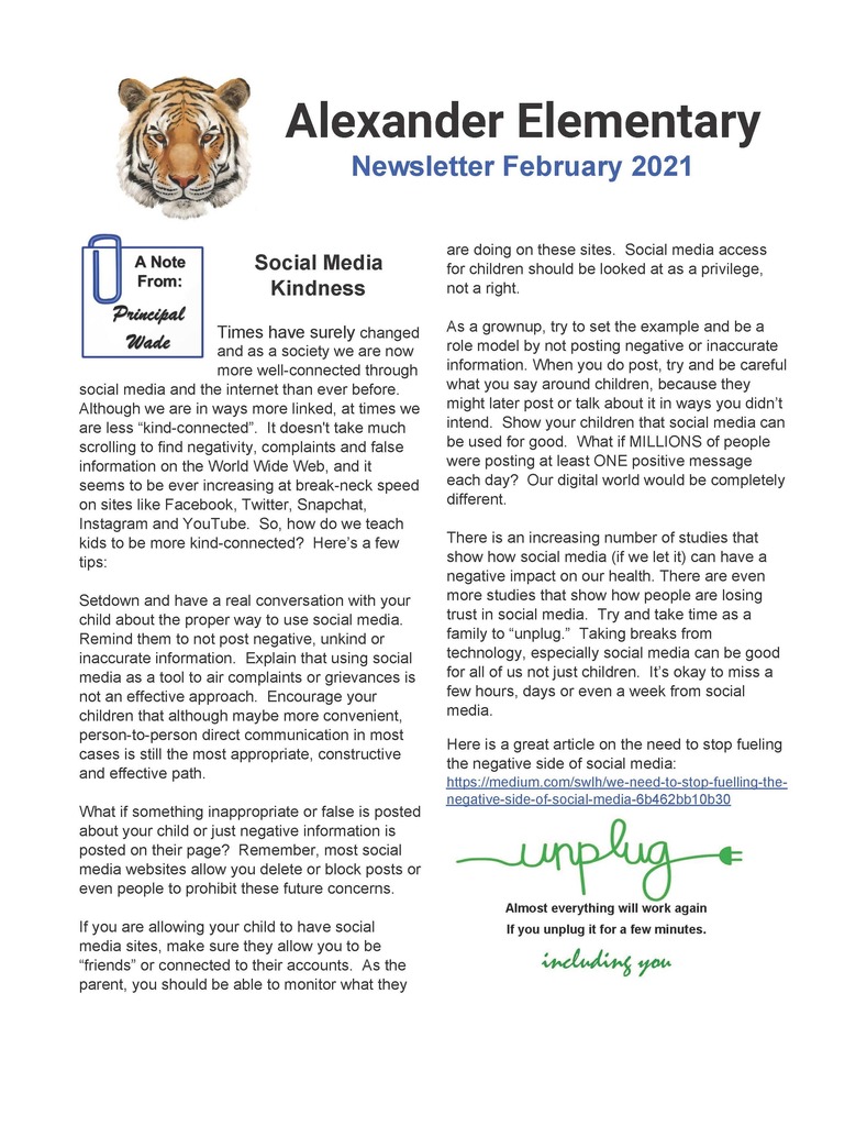 Alexander Elementary Newsletter February 2021