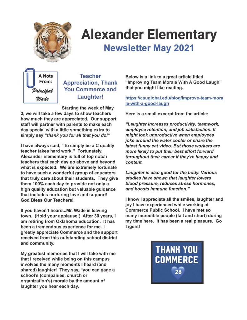 Alexander Elementary School Newsletter May 2021